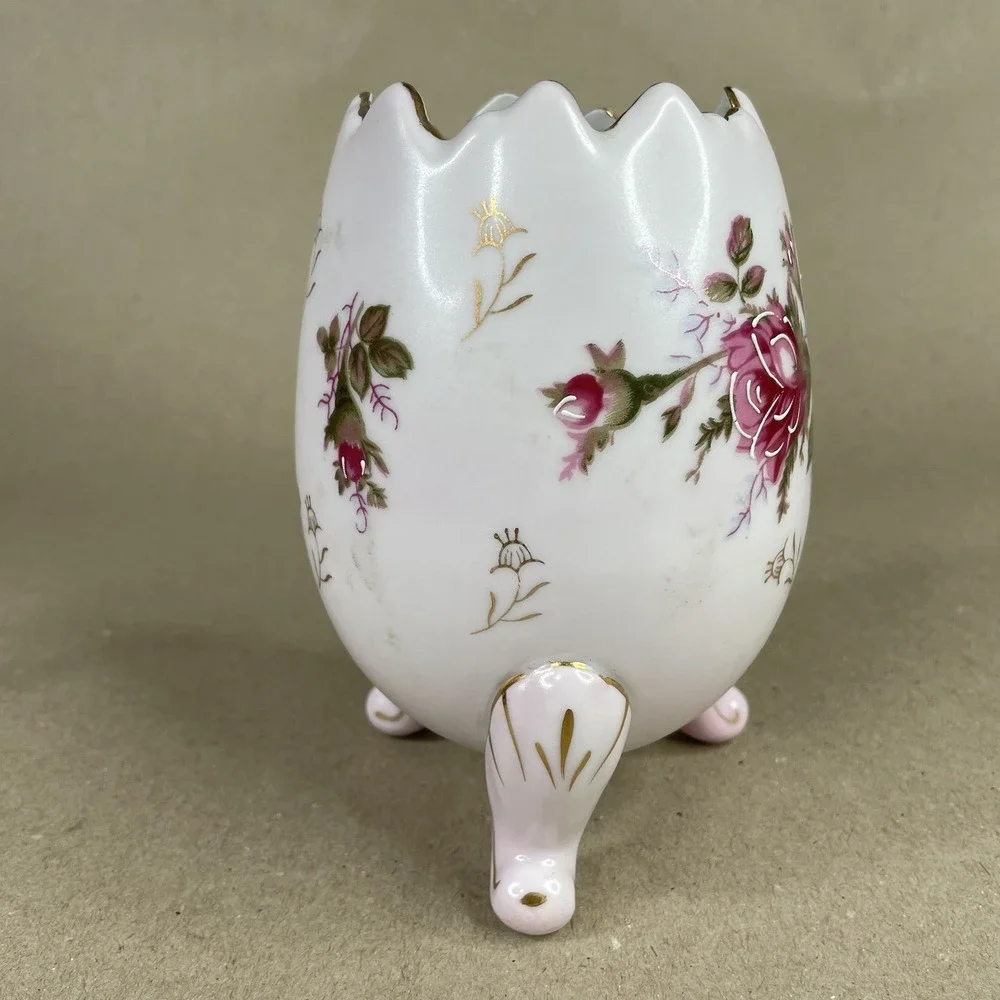 Vintage Porcelain Napcoware Pink Roses Gold Trim Cracked Egg‎ Boudoir Vase